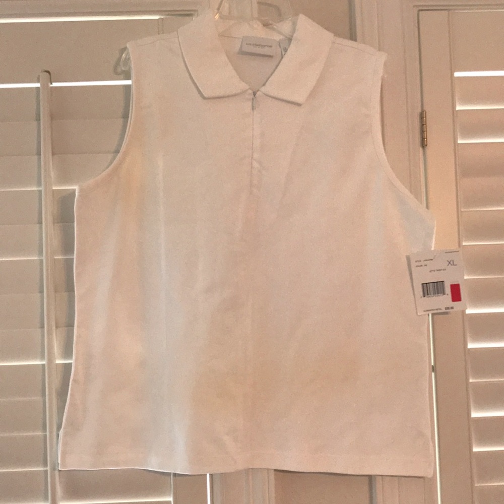 Liz Claiborne Zip-up Collared Sleeveless Top